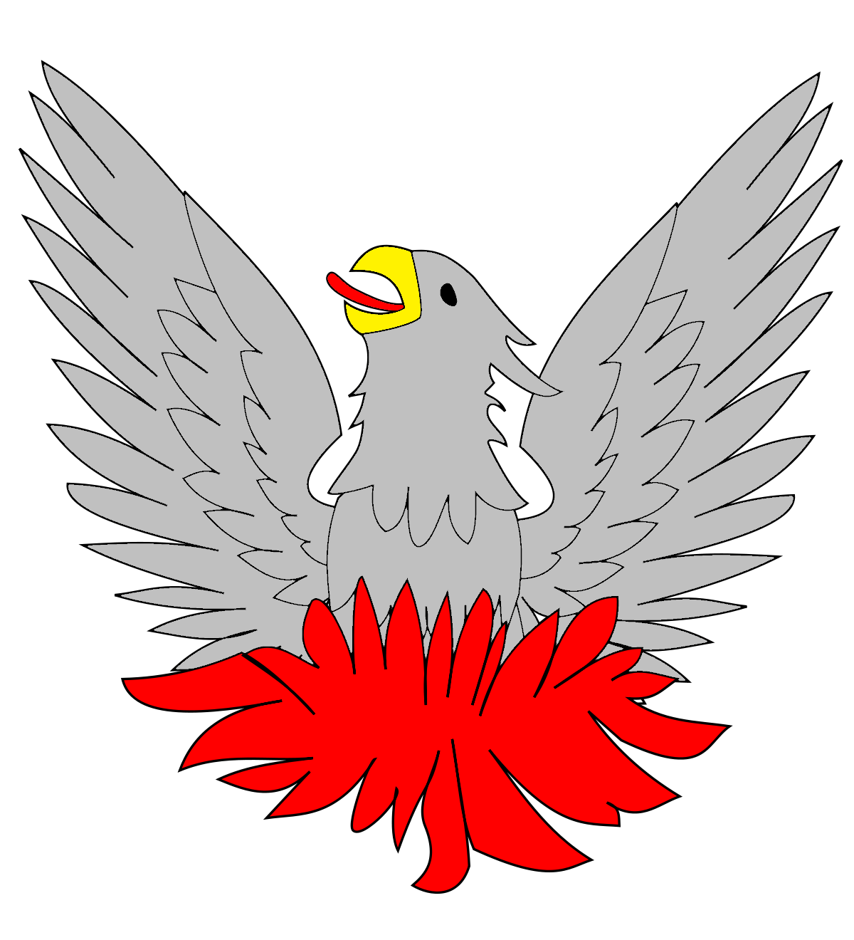 Un phénix d'Argent sur un feu de Gueules, becqueté d'Or et lampassé de Gueule